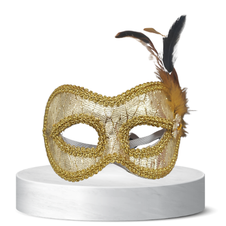 Gold mask with feathers