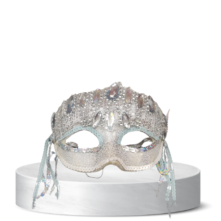 Silver and blue masquerade mask with tassels