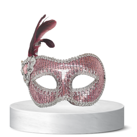 Pink sequin masquerade with side feather