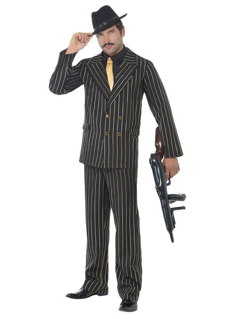 Gold Pinstripe gangster suit costume