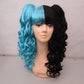 Suicide Girl Black & Aqua Wig with Detachable Clip Ponytails