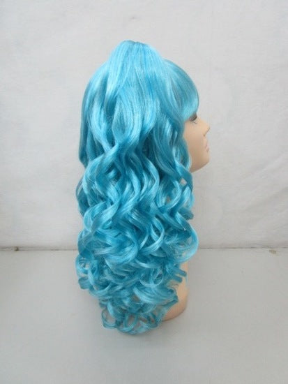 Suicide Girl Black & Aqua Wig with Detachable Clip Ponytails