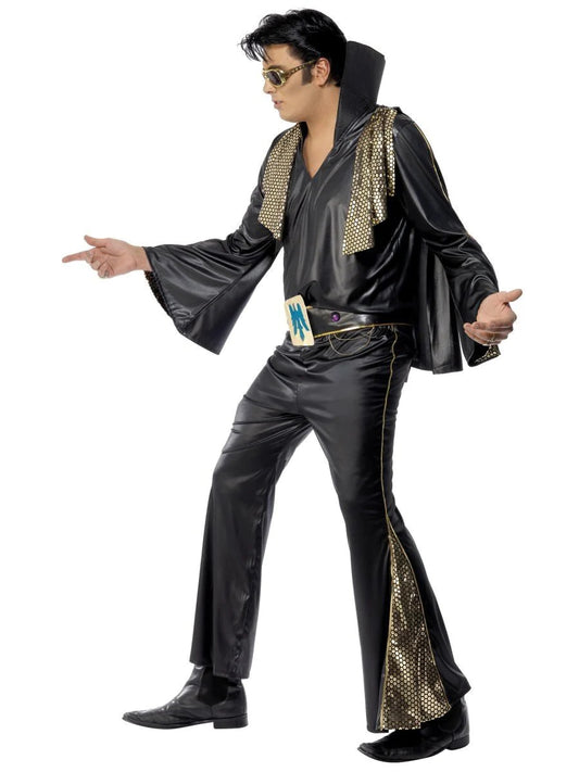 ELVIS PRESLEY LICENCED BLACK / GOLD JUMPSUIT COSTUME