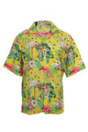 Hawaiian shirt yellow with flamingos and flowers