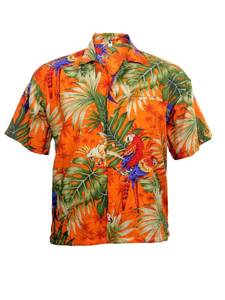 Hawaiian shirt orange with parrots