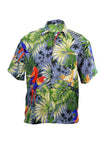 Hawaiian shirt light blue and green with parrots