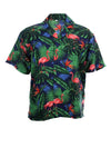 Hawaiian shirt blue/ green flamingo and palms