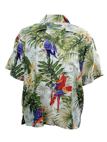 Hawaiian shirt white with parrots / palms