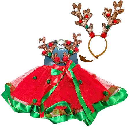 Girls Christmas tutu and reindeer headband set