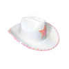 white cowboy hat with prink sequin trim and star