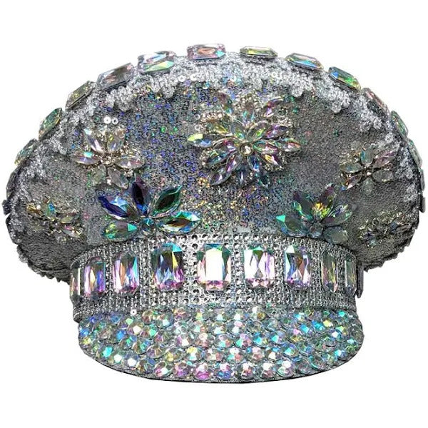 Silver large sequin floral embellished festival hat