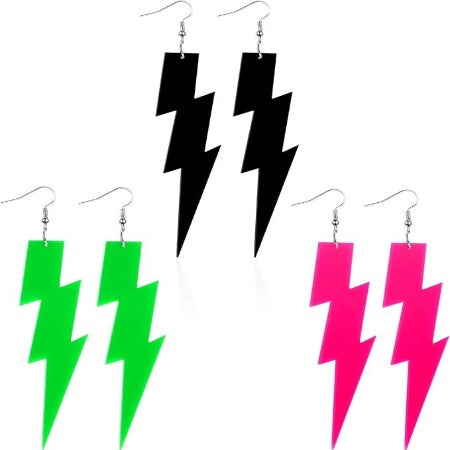 70-80s Neon lightning bolt earrings various colours