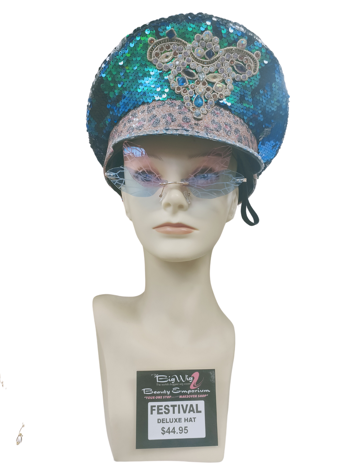 Sequin Aqua blue/ Green Festival hat