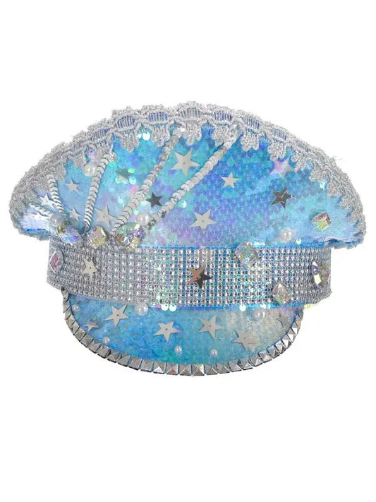 Ice Blue sequin festival hat