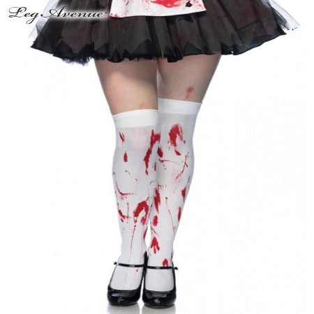 Bloody Zombie Thigh Highs WHITE/RED