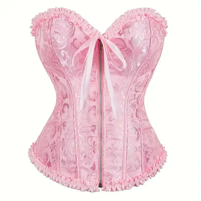 Pink Jacquard corset with front zip