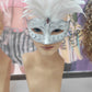 White / Silver masquerade mask with feathers