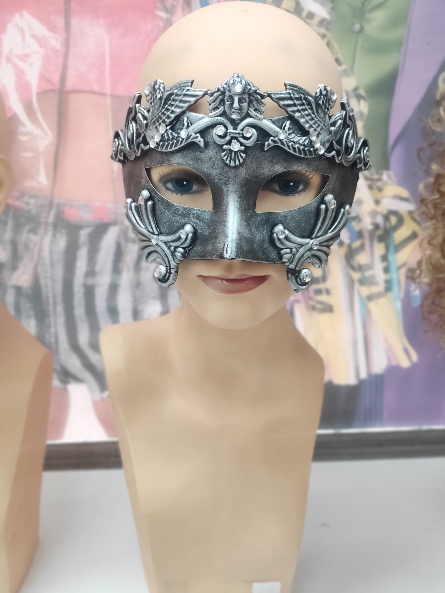 Silver Versace style ornate masquerade mask