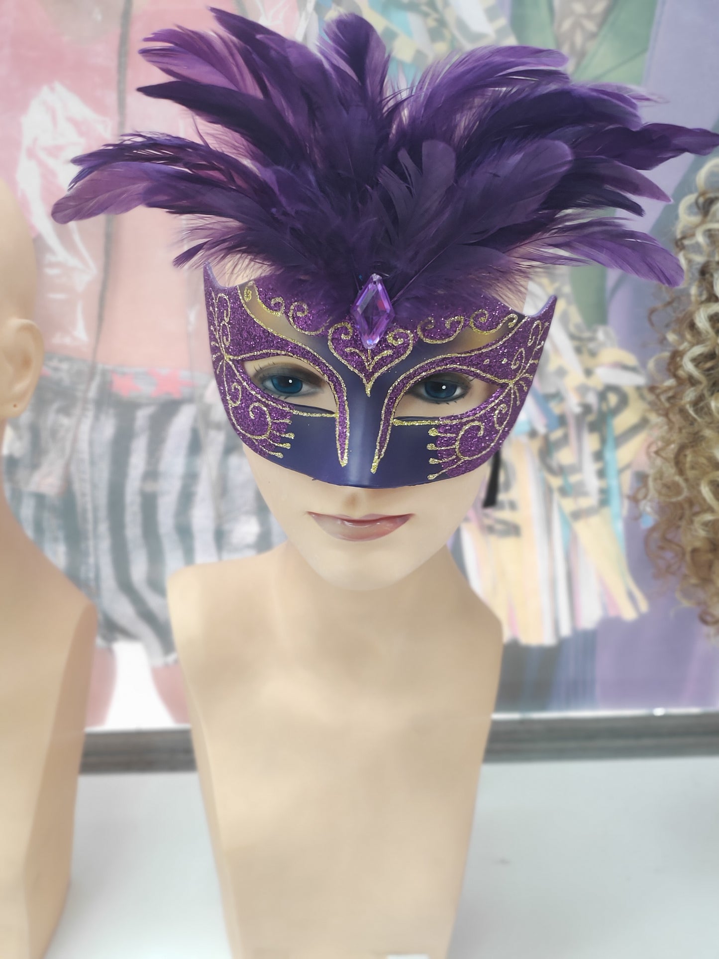 Purple / Gold w feathers masquerade mask