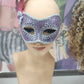 Lavender sequin mask with side feathers