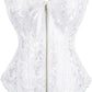 White Jacquard corset with front zip bust frills