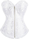 White Jacquard corset with front zip bust frills